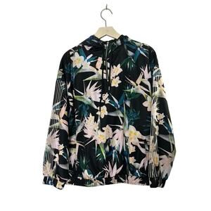 F21 Forever 21 Black & Pink Tropical Floral 1/4 Zip Hooded Pullover Jacket  0X